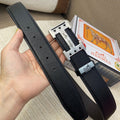 HM Belt 38mm Black Cowhide Leather Sliver Buckle 619066