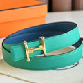 HM Gold Mors H buckle & Reversible 24 mm belt Blue Green leather 125357