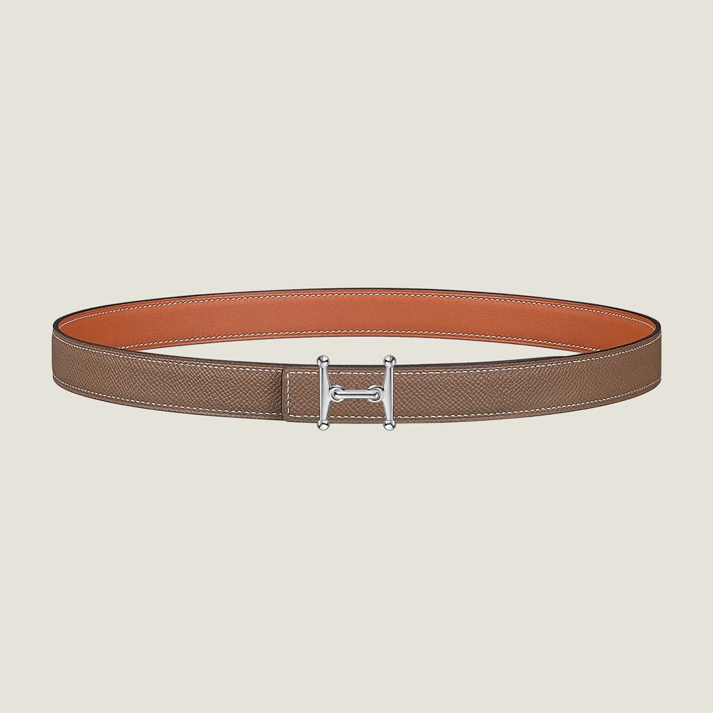 HM Silver Mors H buckle & Reversible 24 mm belt Orange Beige leather 125356