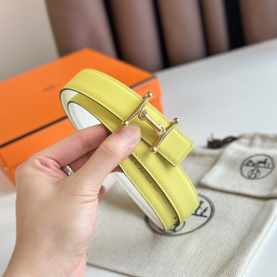 HM Gold Mors H buckle & Reversible 24 mm belt Yellow Beige leather 125368