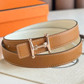 HM Pink Gold Mors H buckle & Reversible 24 mm belt Brown White leather 125363