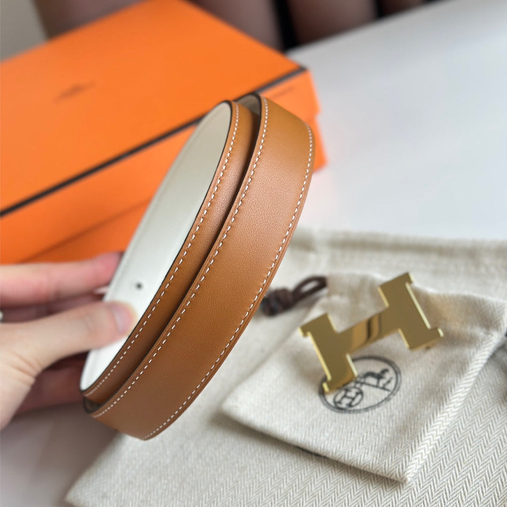 HM Gold Constance & Reverible Belt Brown White Leather 125376