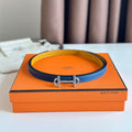 HM GAMMA BUCKLE & REVERSIBLE GOLDEN AND BLUE LEATHER STRAP 13MM SILVER HARDWARE