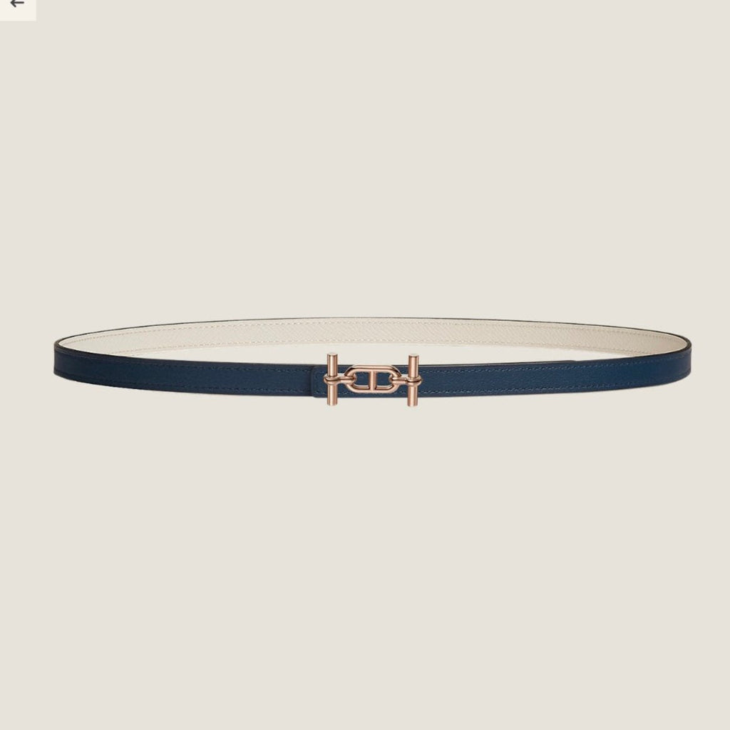 HM ANCRE BUCKLE & REVERSIBLE WHITE AND NAVY BLUE LEATHER STRAP 13MM GOLD HARDWARE