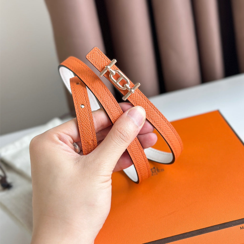 HM ANCRE BUCKLE & REVERSIBLE WHITE AND ORANGE LEATHER STRAP 13MM COPPER HARDWARE