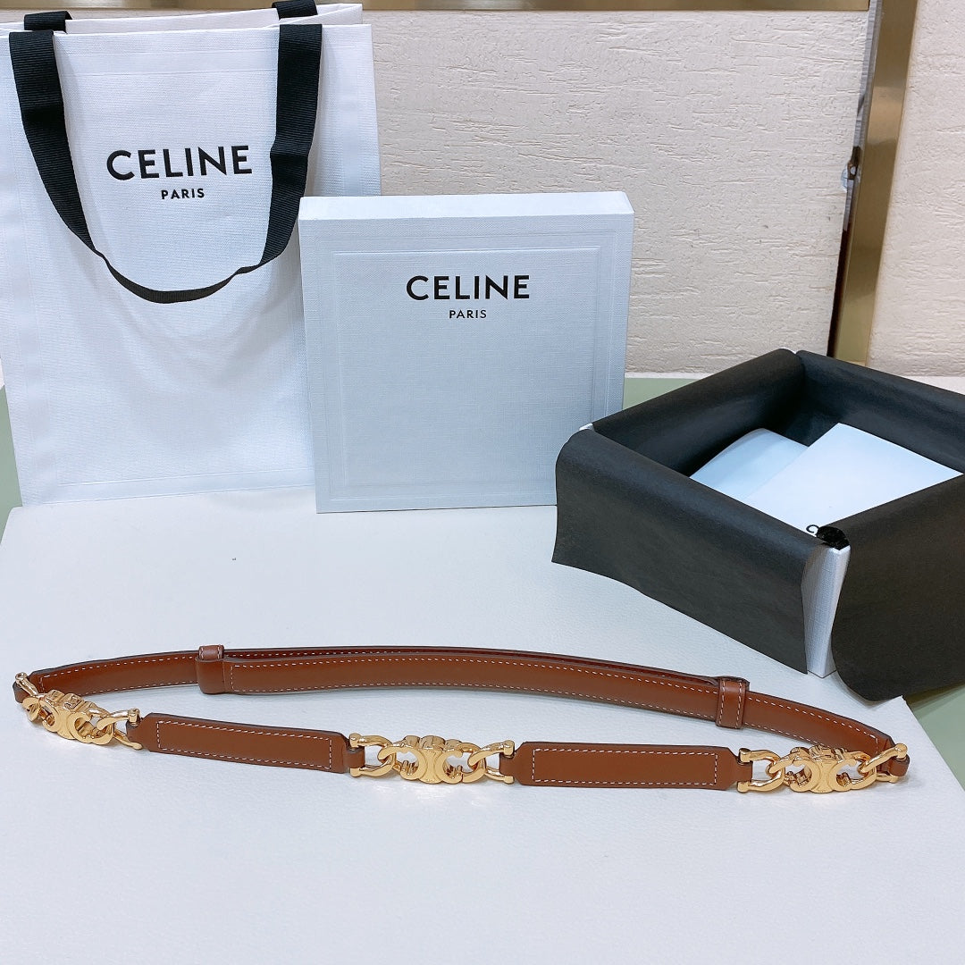 SMALL 18 MM GOURMETTE TRIOMPHE ADJUSTABLE BELT IN BRONZE BROWN LEATHER GOLD HARDWARE