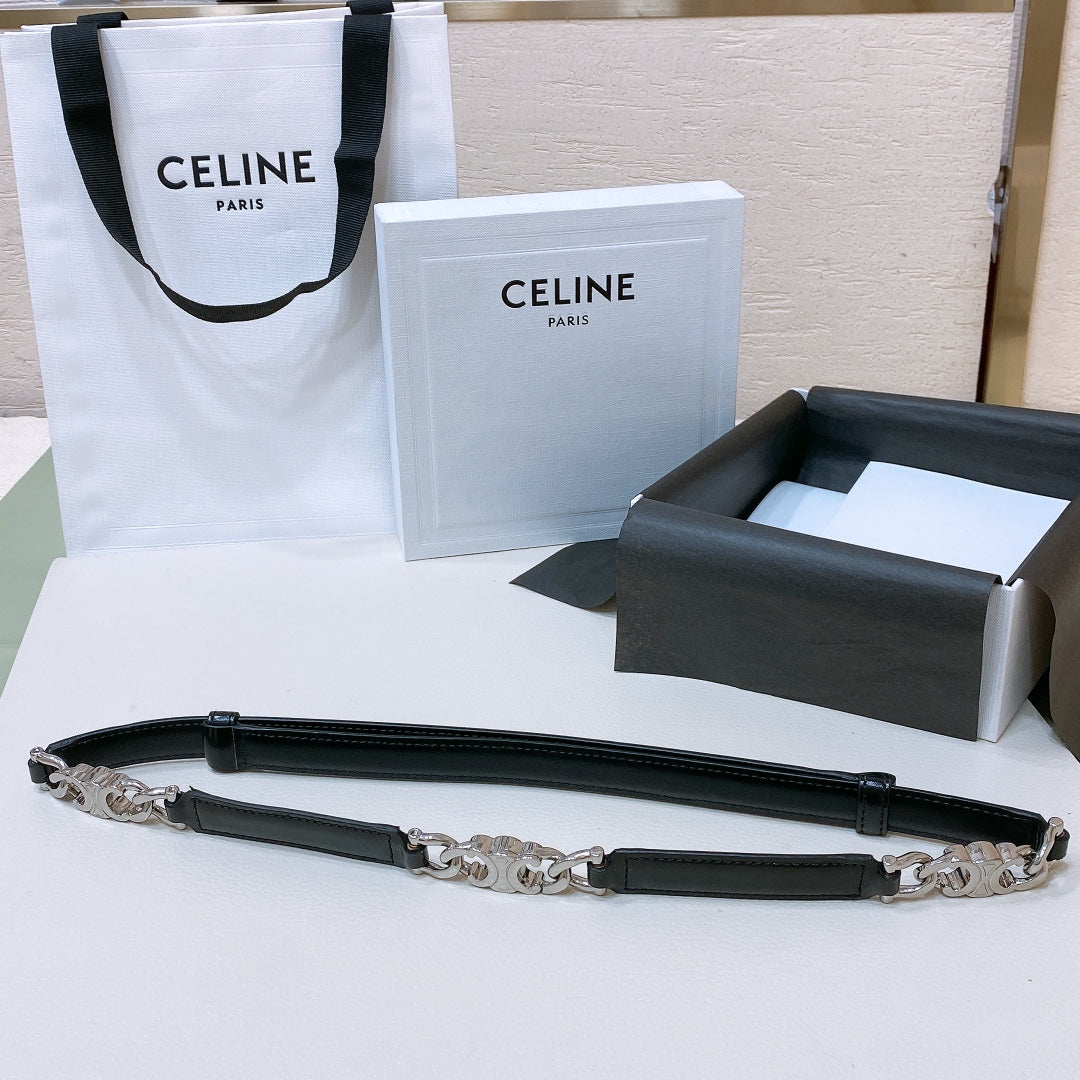 SMALL 18 MM GOURMETTE TRIOMPHE ADJUSTABLE BELT IN BLACK LEATHER SILVER HARDWARE