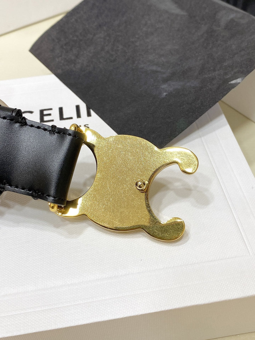 CEL Gold Buckle Belt 30mm Black Calfskin 176403