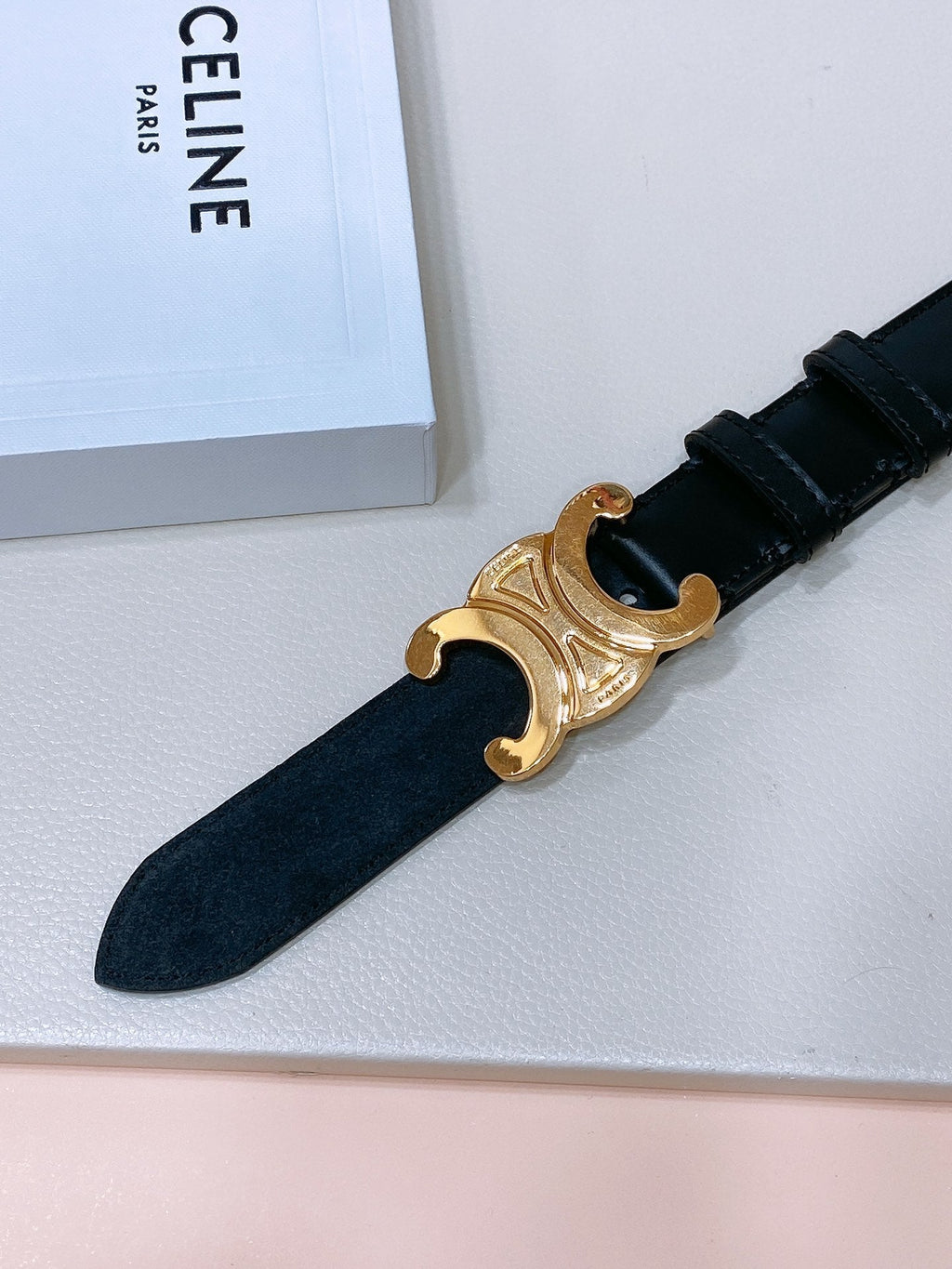 CEL Gold Buckle Belt 30mm Black Calfskin 176403