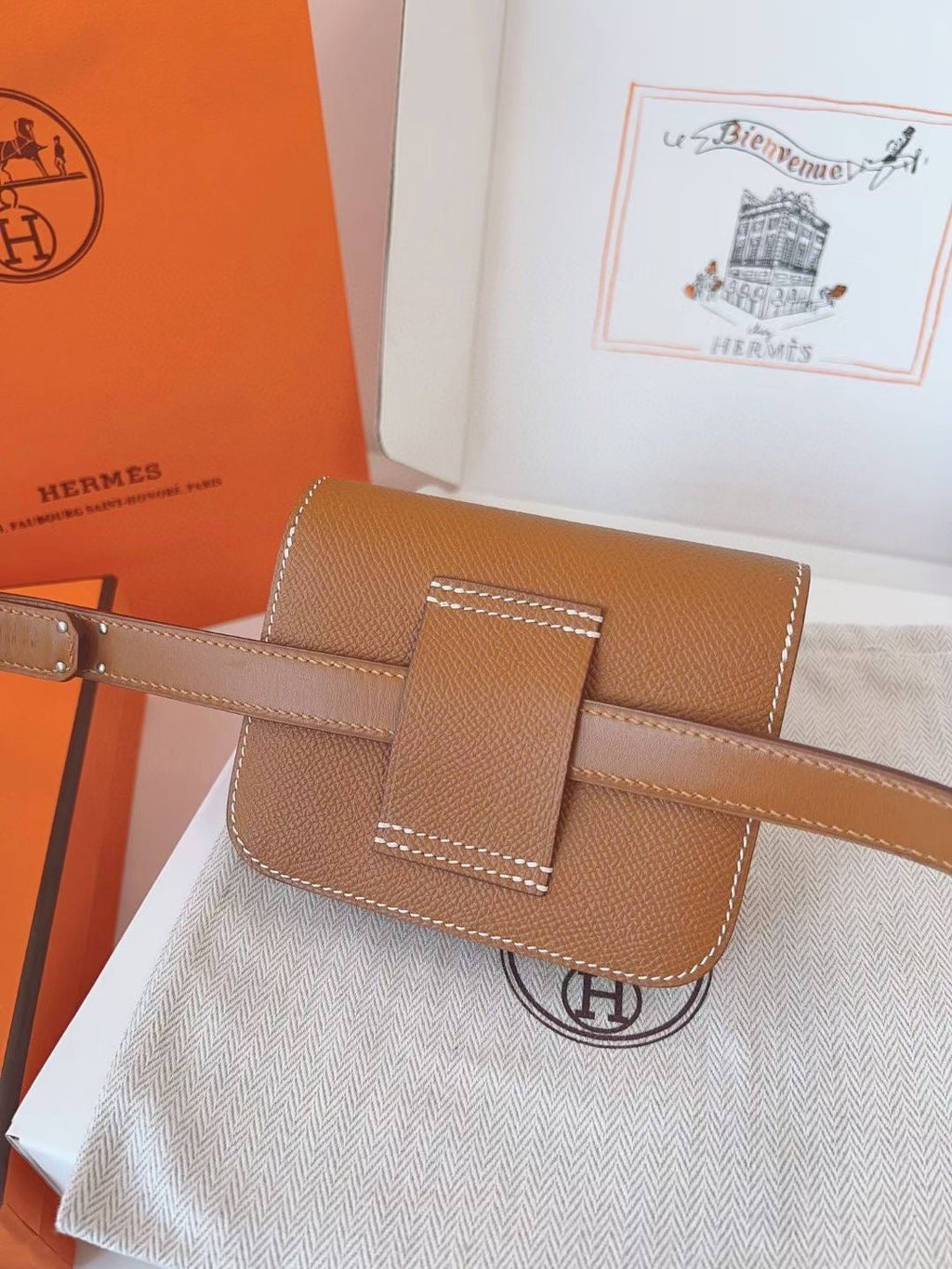 hm kelly belt 18mm with constance slim brown epsom silver hardware