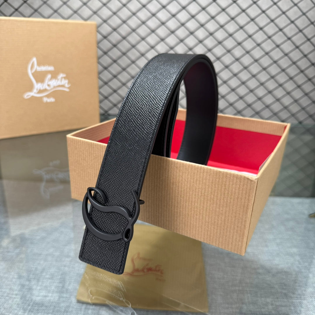 Christian Louboutin Mooncrest Reversible Black Leather Belt