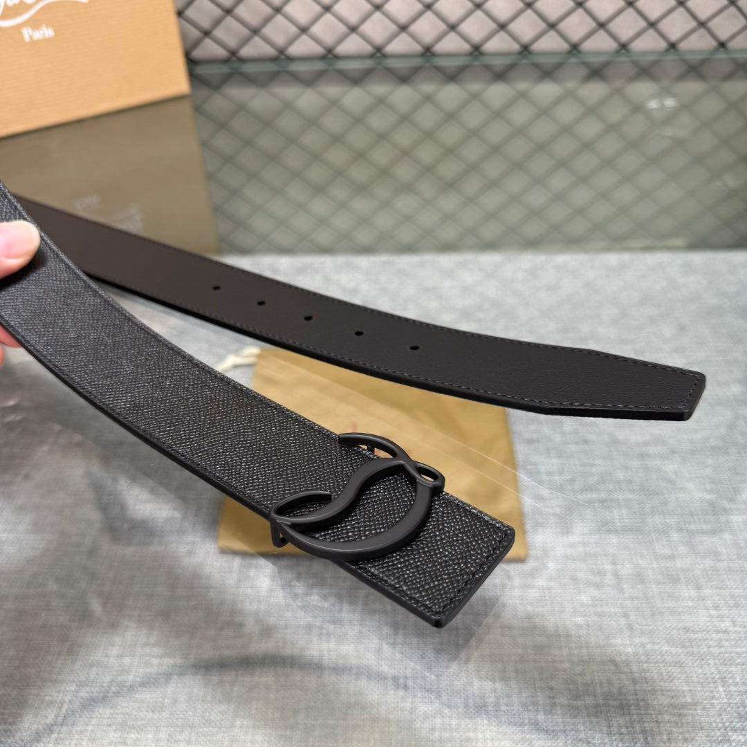 Christian Louboutin Mooncrest Reversible Black Leather Belt