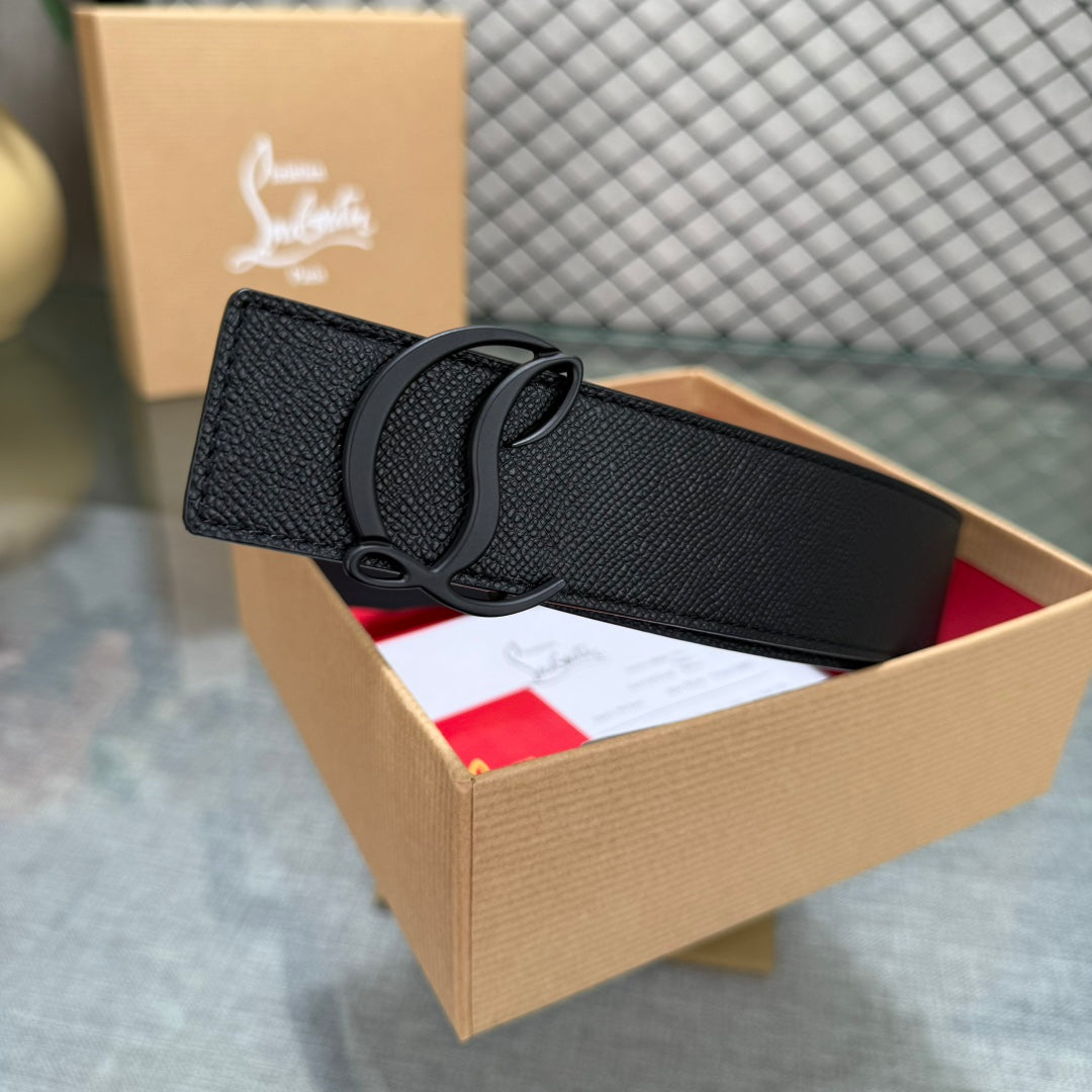 Christian Louboutin Mooncrest Reversible Black Leather Belt
