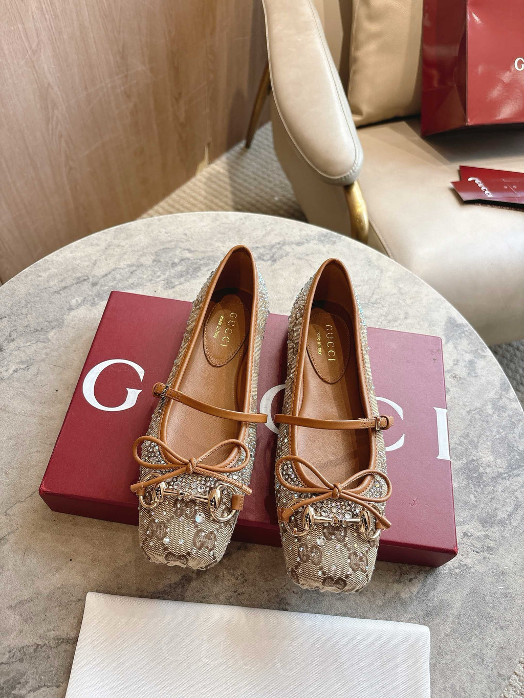 SE1738 Women's GG Crystal Gucci Horsebit Ballet Flat / Size5-11