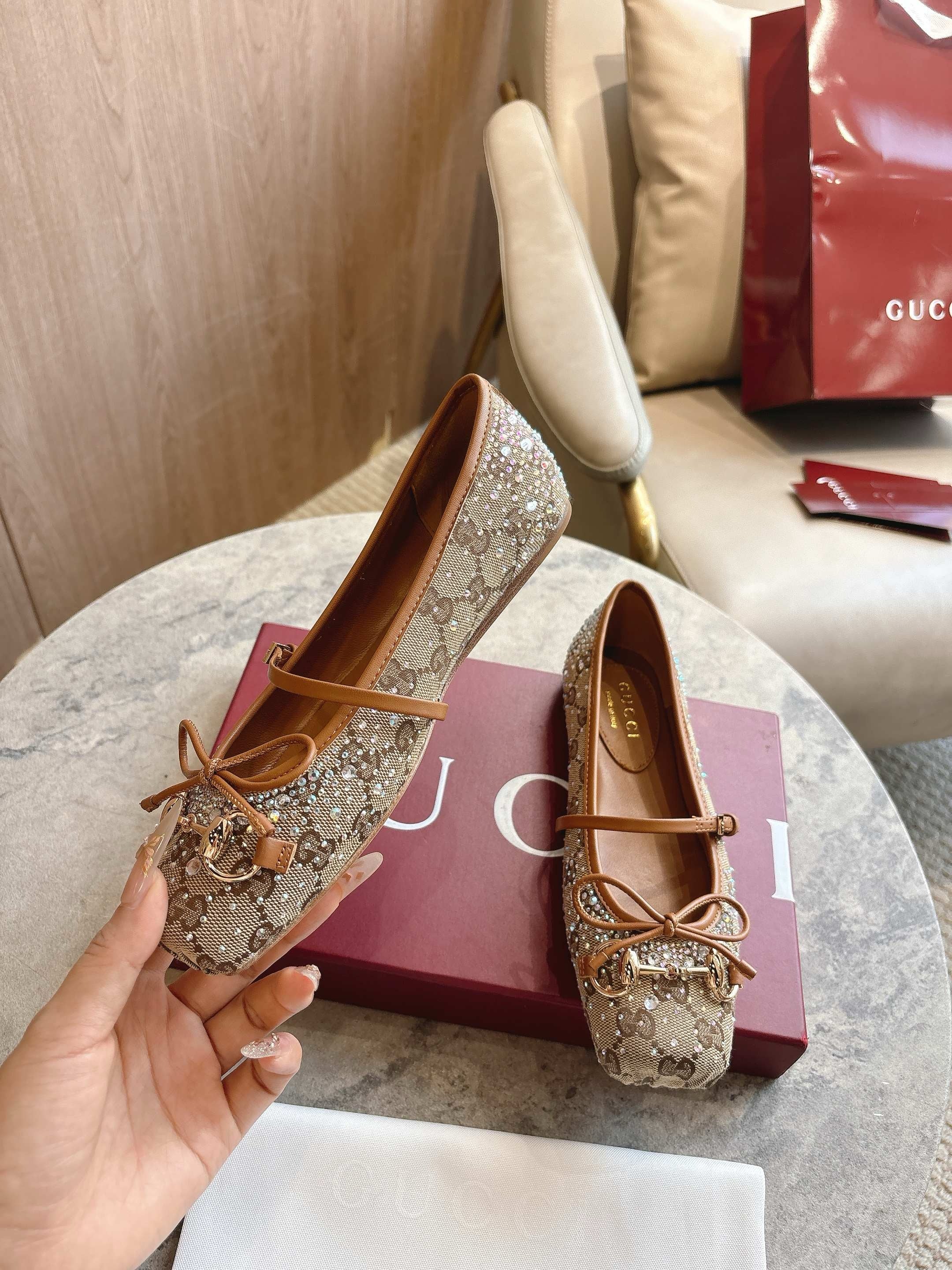 SE1738 Women's GG Crystal Gucci Horsebit Ballet Flat / Size5-11
