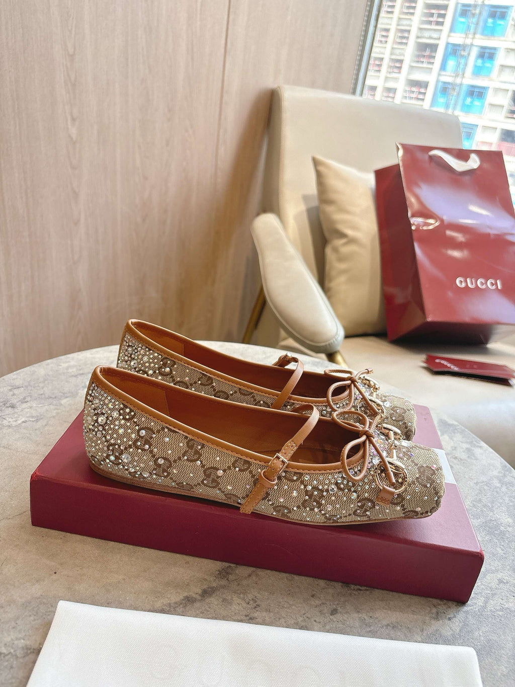 SE1738 Women's GG Crystal Gucci Horsebit Ballet Flat / Size5-11