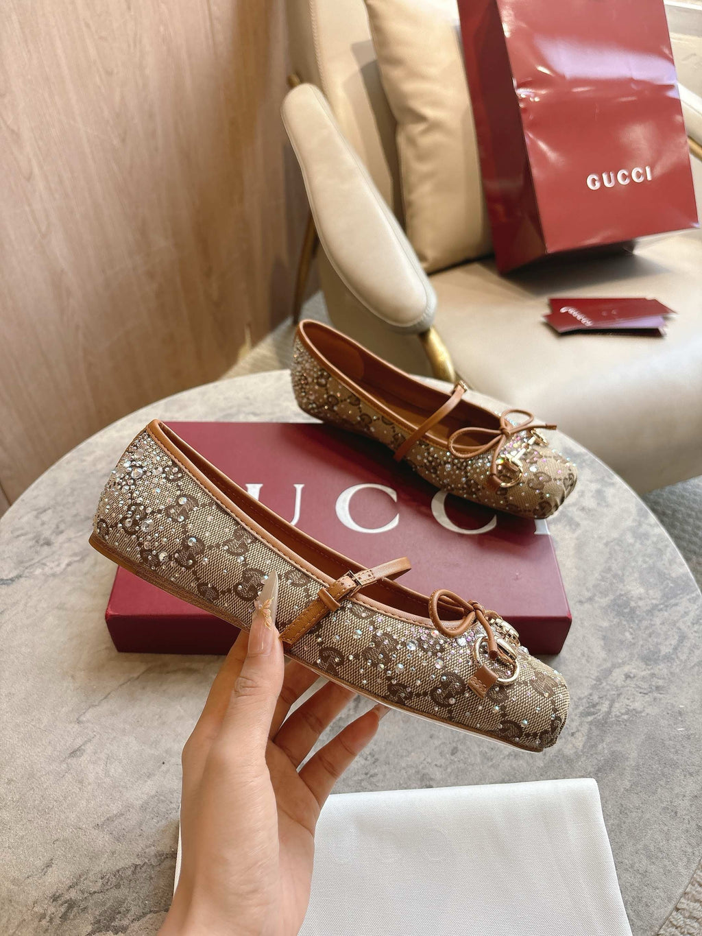 SE1738 Women's GG Crystal Gucci Horsebit Ballet Flat / Size5-11