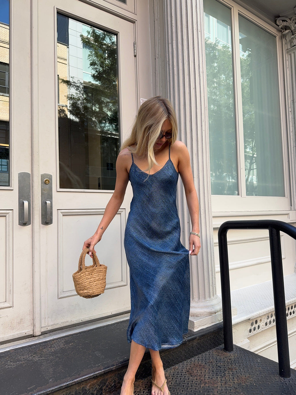 90s Icon V Slip Dress - Dark Denim