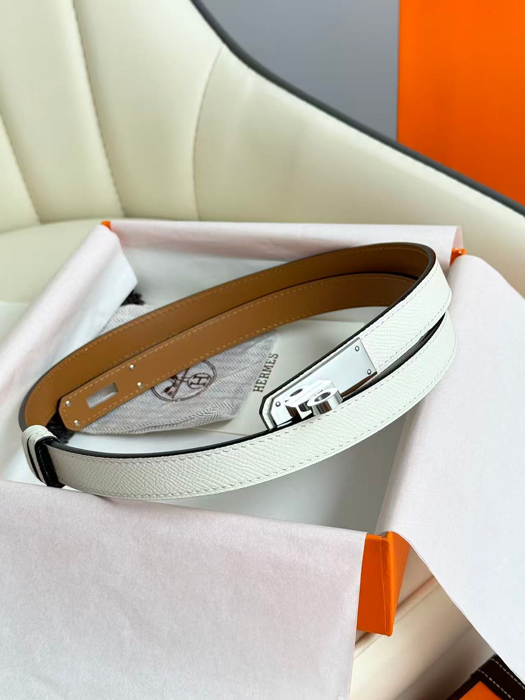 hm kelly belt 18mm white epsom leather