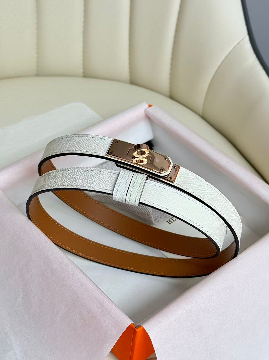 hm kelly belt 18mm white epsom leather