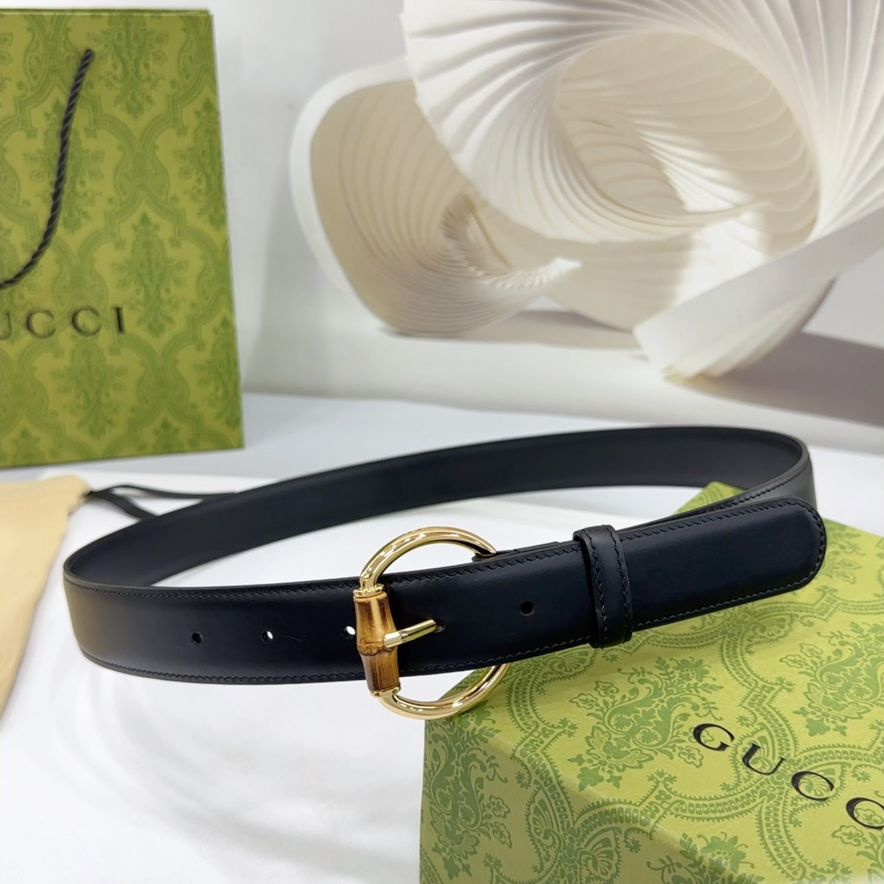 GG BELT CASUAL SQUARE BUCKLE 30MM BLACK LEATHER