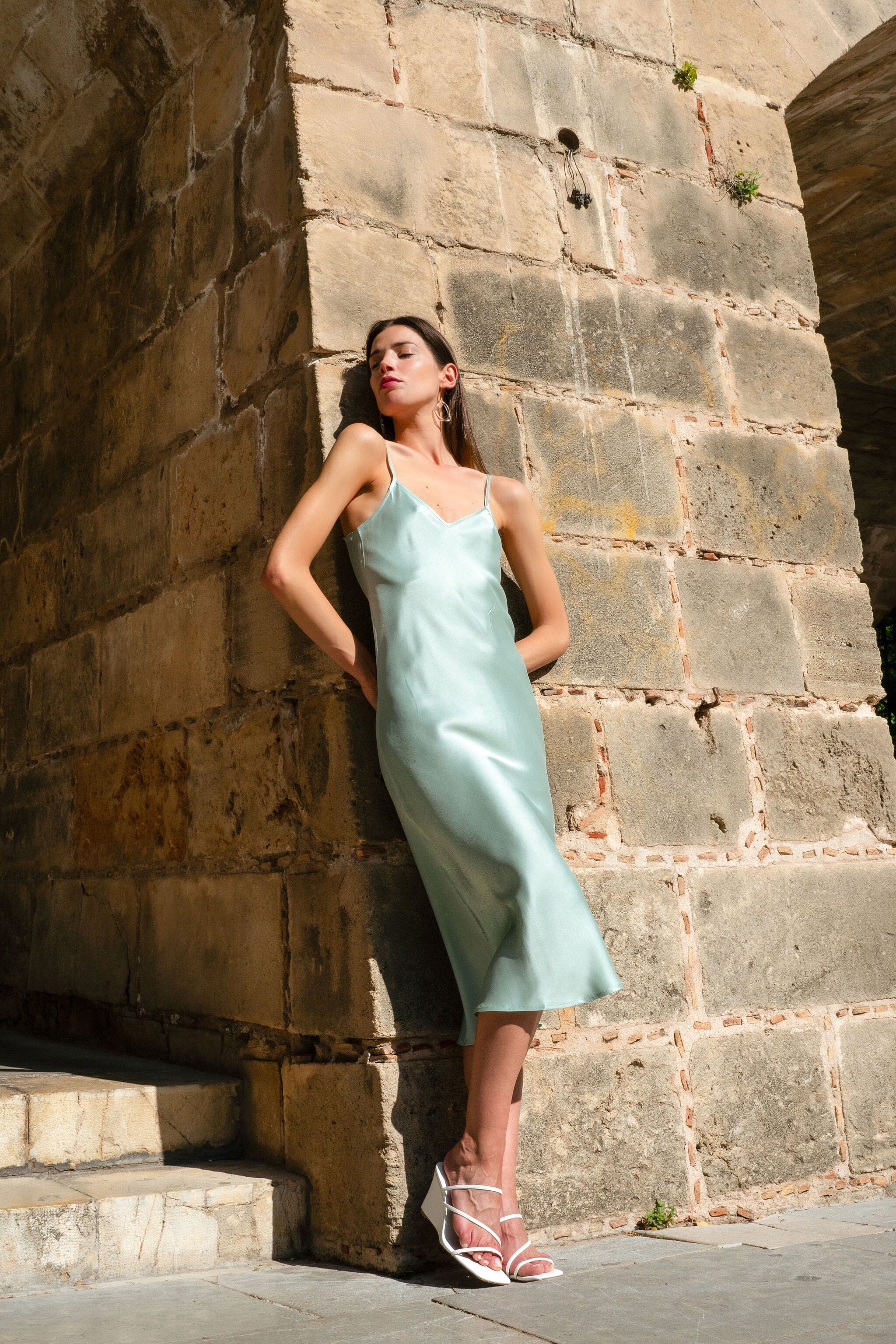 90s V Silk Slip - Sea Green