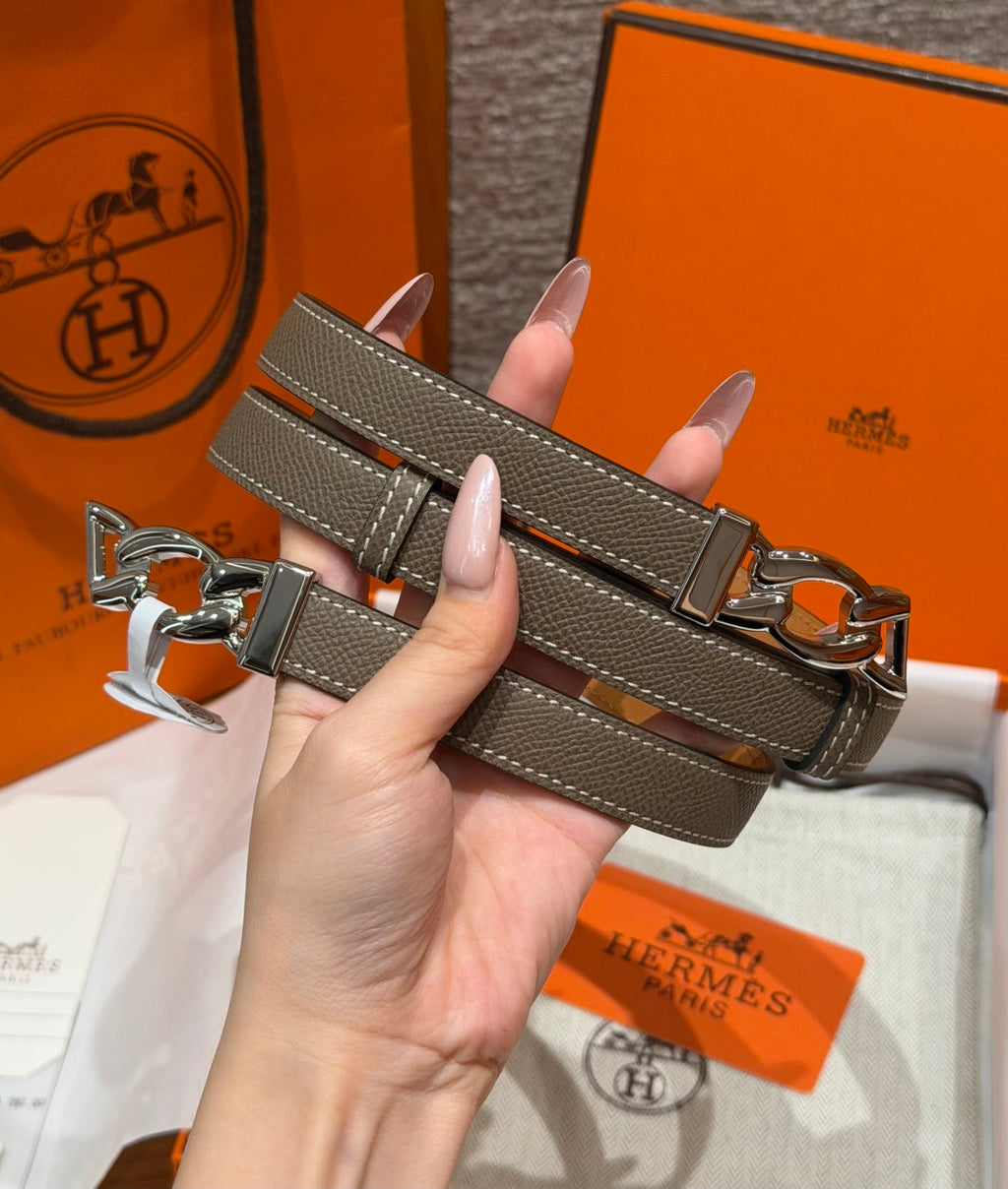 HM Chaine d'Ancre Belt 1.8cm Grey Epsom Calfskin 212435