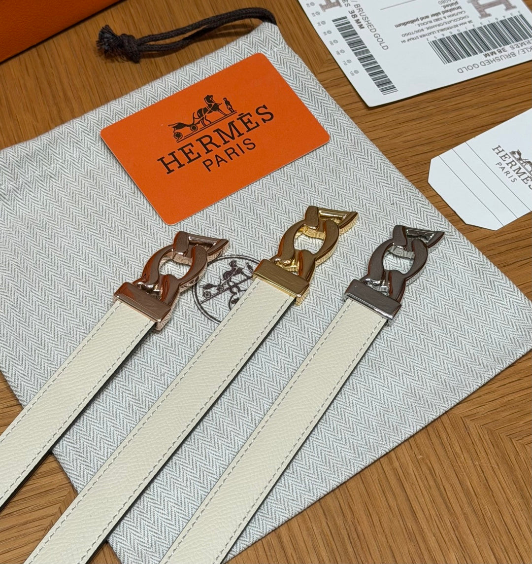 HM Chaine d'Ancre Belt 1.8cm White Epsom Calfskin 212420