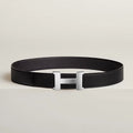 Constance belt buckle & Reversible leather strap 38 mm Black Silver Calfskin
