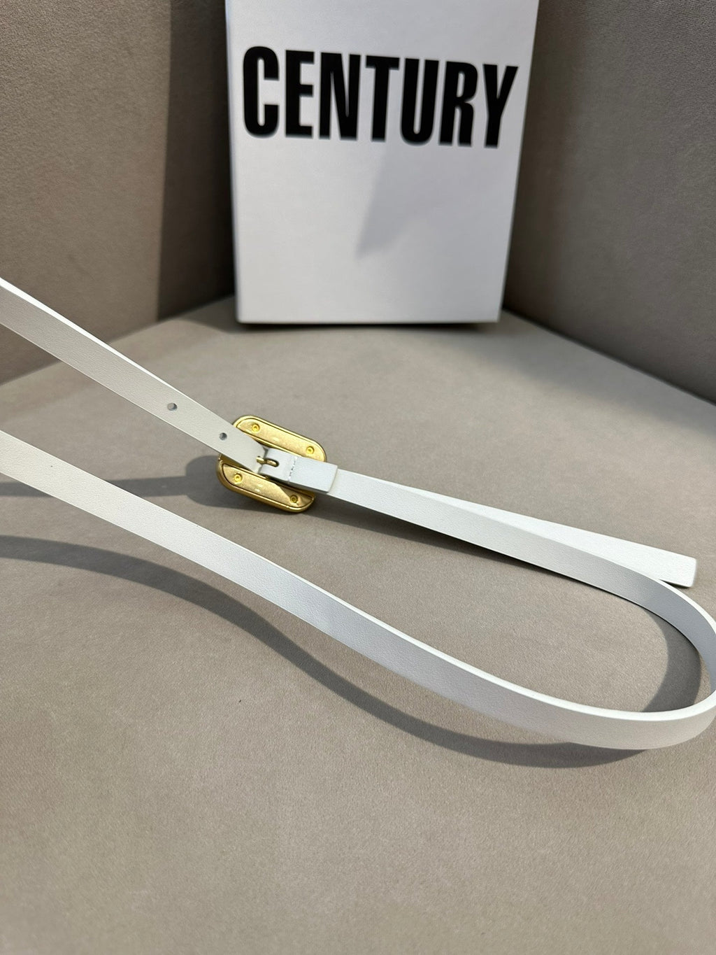 BV Square Buckle Belt 1.2cm White Cowhide 211336
