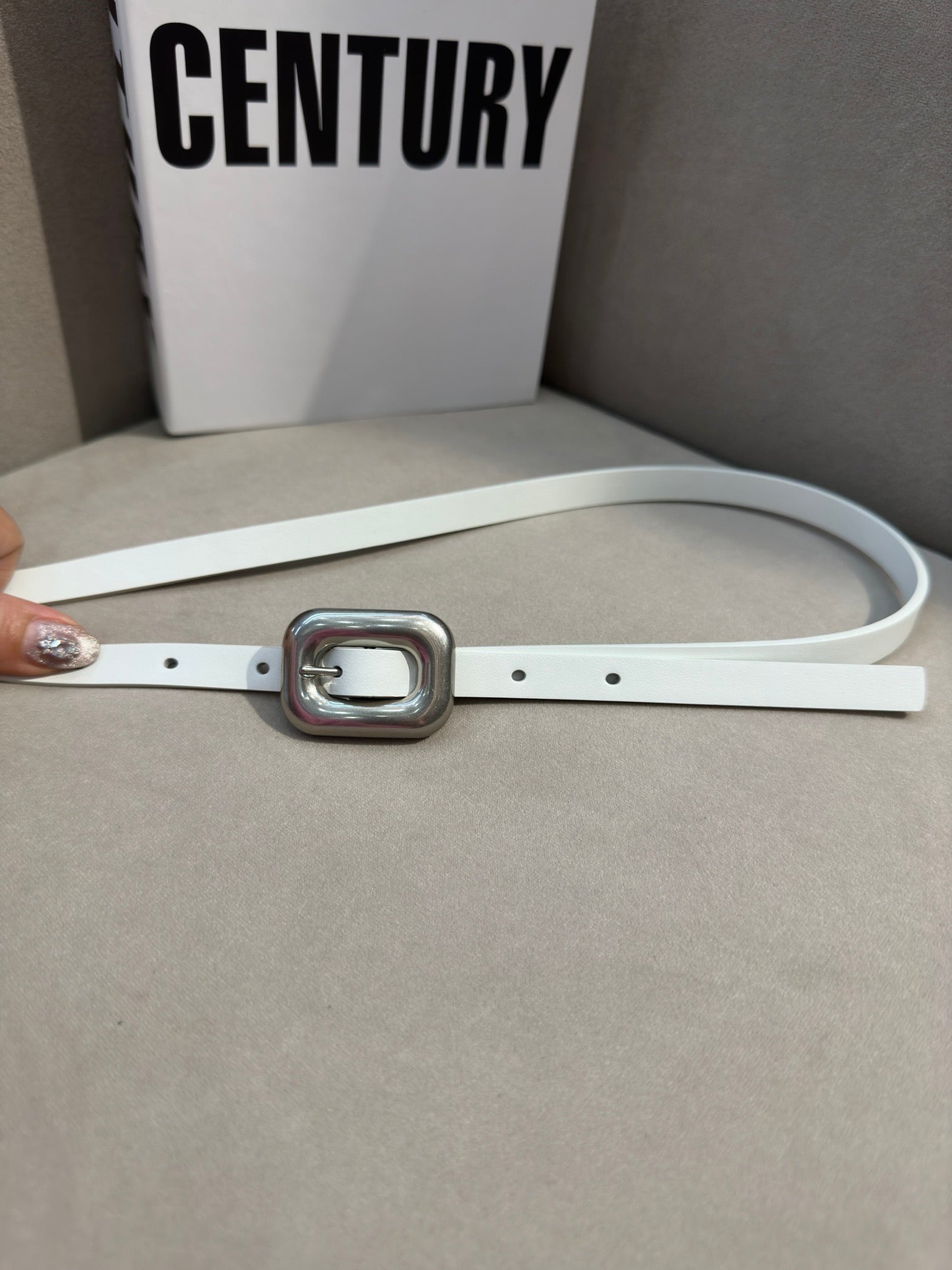BV Square Buckle Belt 1.2cm White Cowhide 211336
