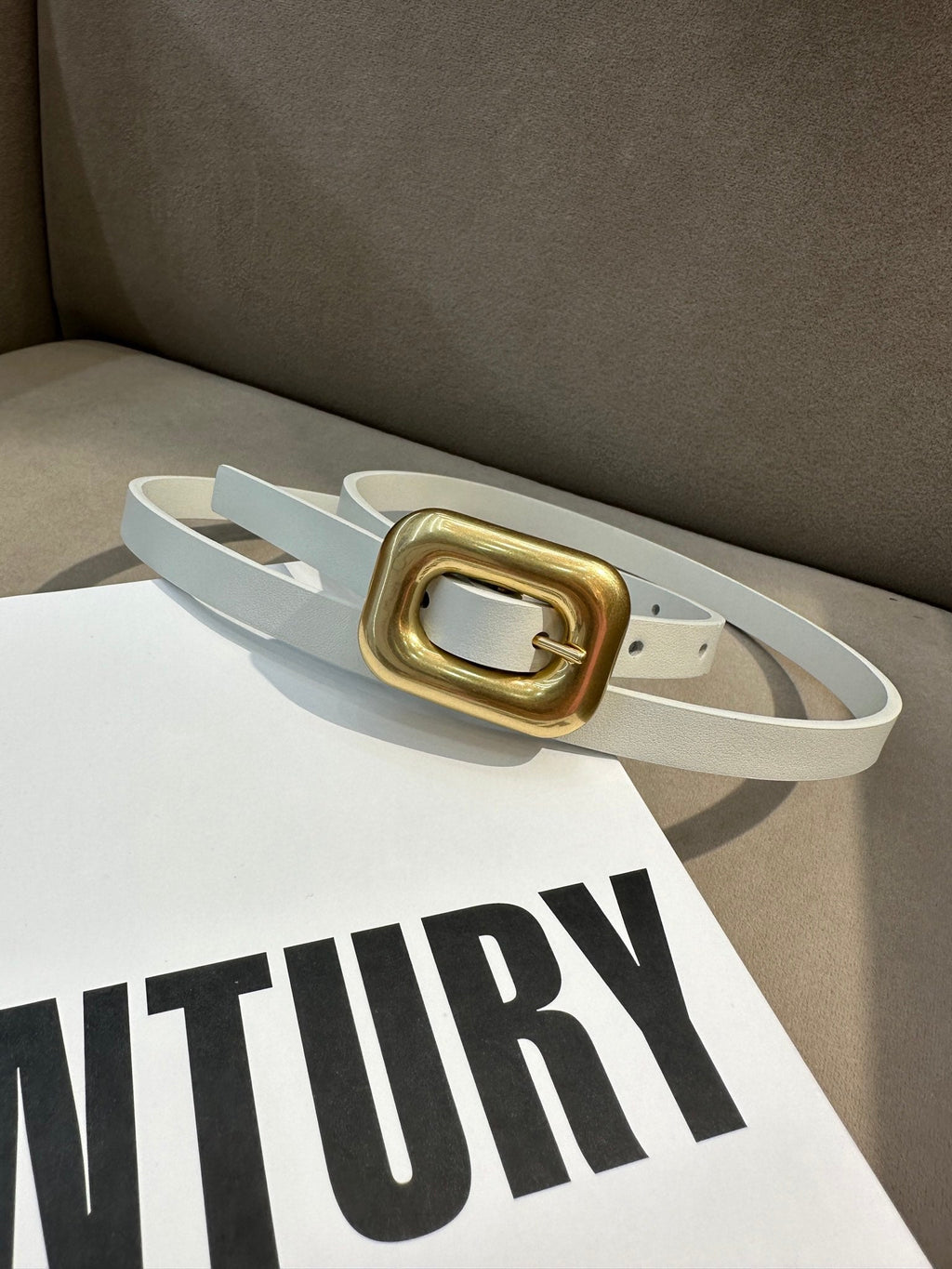 BV Square Buckle Belt 1.2cm White Cowhide 211336