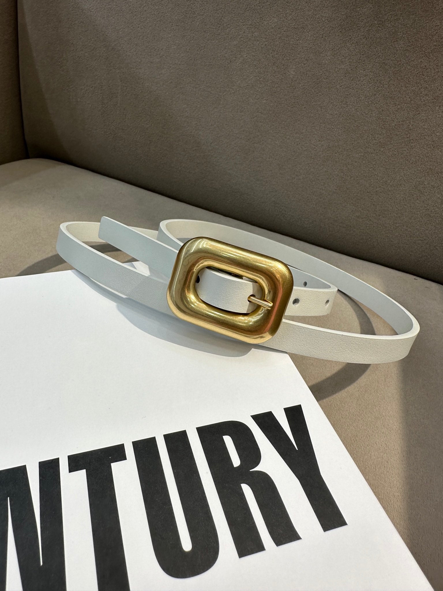 BV Square Buckle Belt 1.2cm White Cowhide 211336