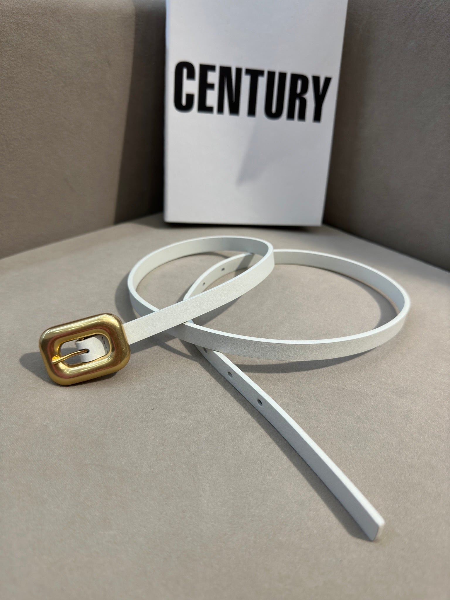 BV Square Buckle Belt 1.2cm White Cowhide 211336