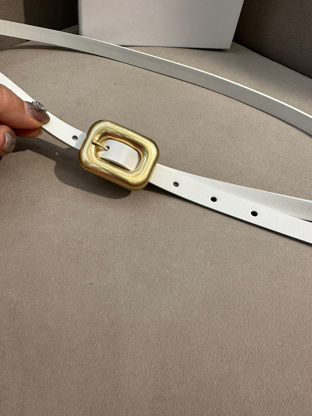 BV Square Buckle Belt 1.2cm White Cowhide 211336