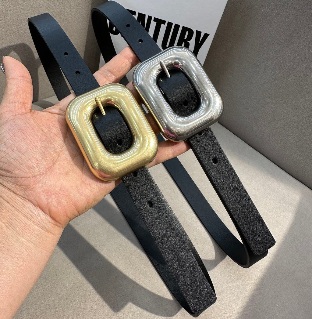 BV Square Buckle Belt 2cm Black Cowhide 211340