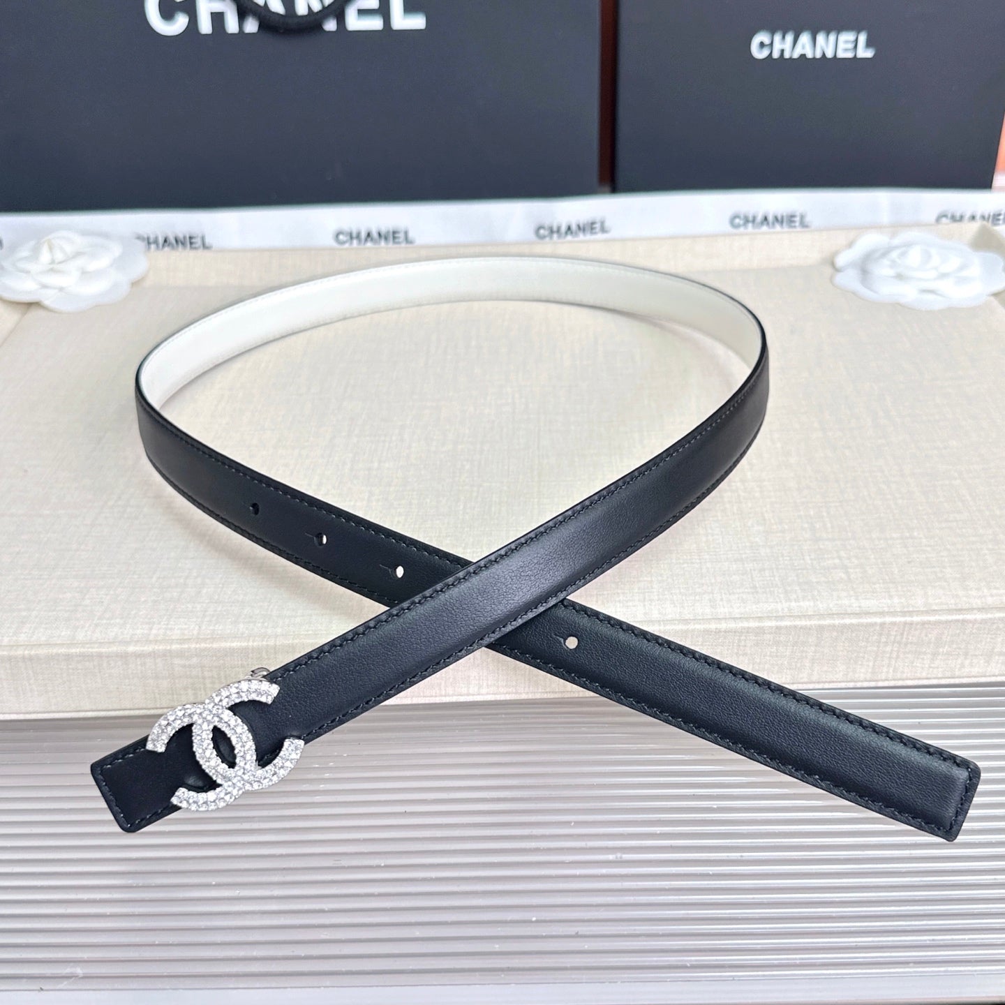 CC Crystal Buckle Reversible Belt Cowhide SHW 210435