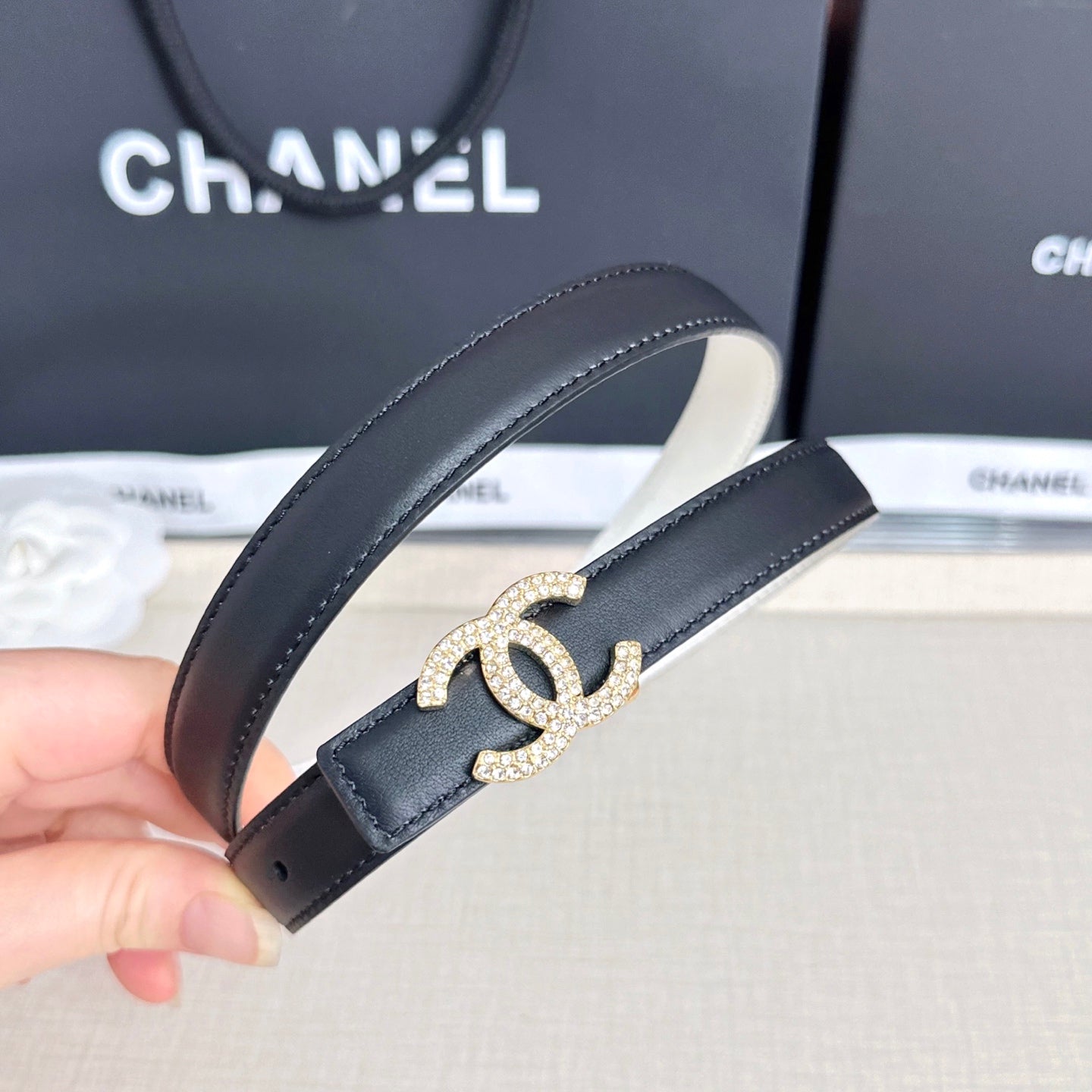 CC Crystal Buckle Reversible Belt Cowhide GHW 210437