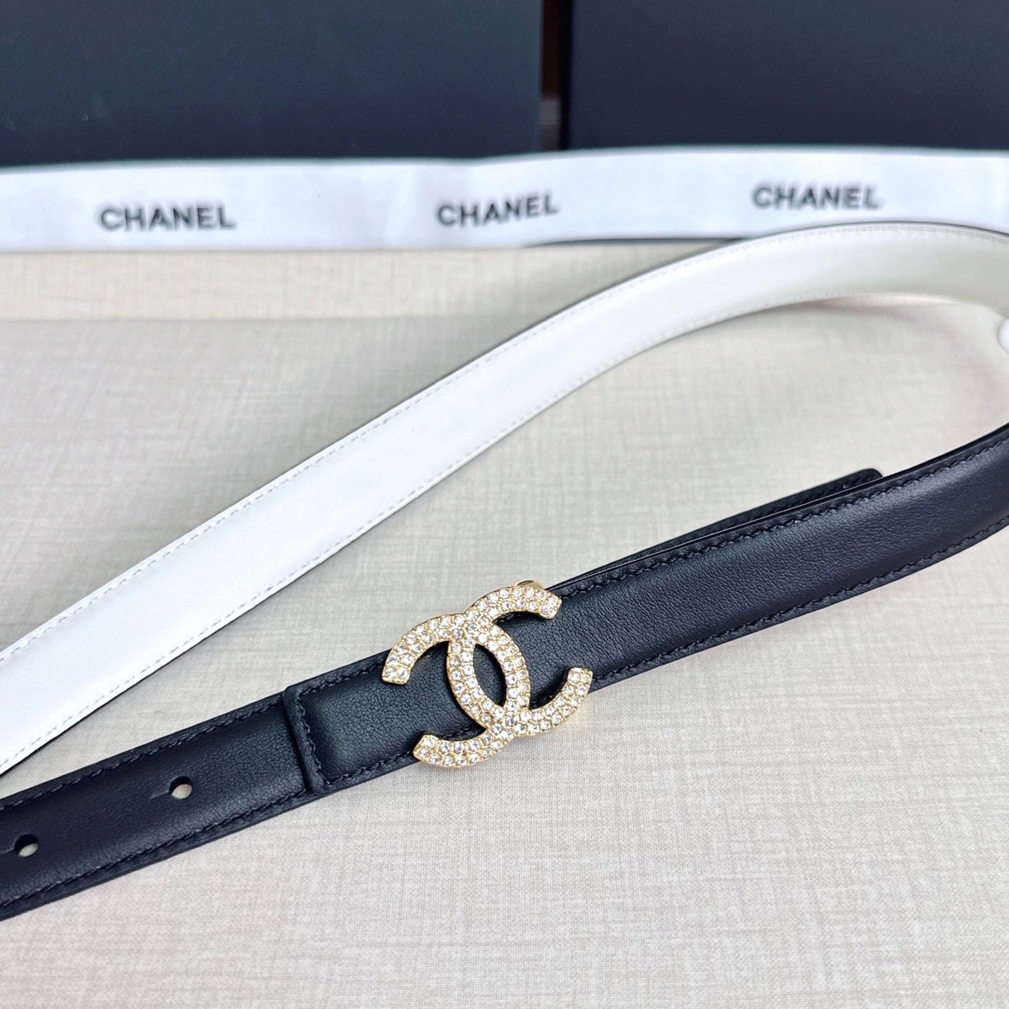 CC Crystal Buckle Reversible Belt Cowhide GHW 210437