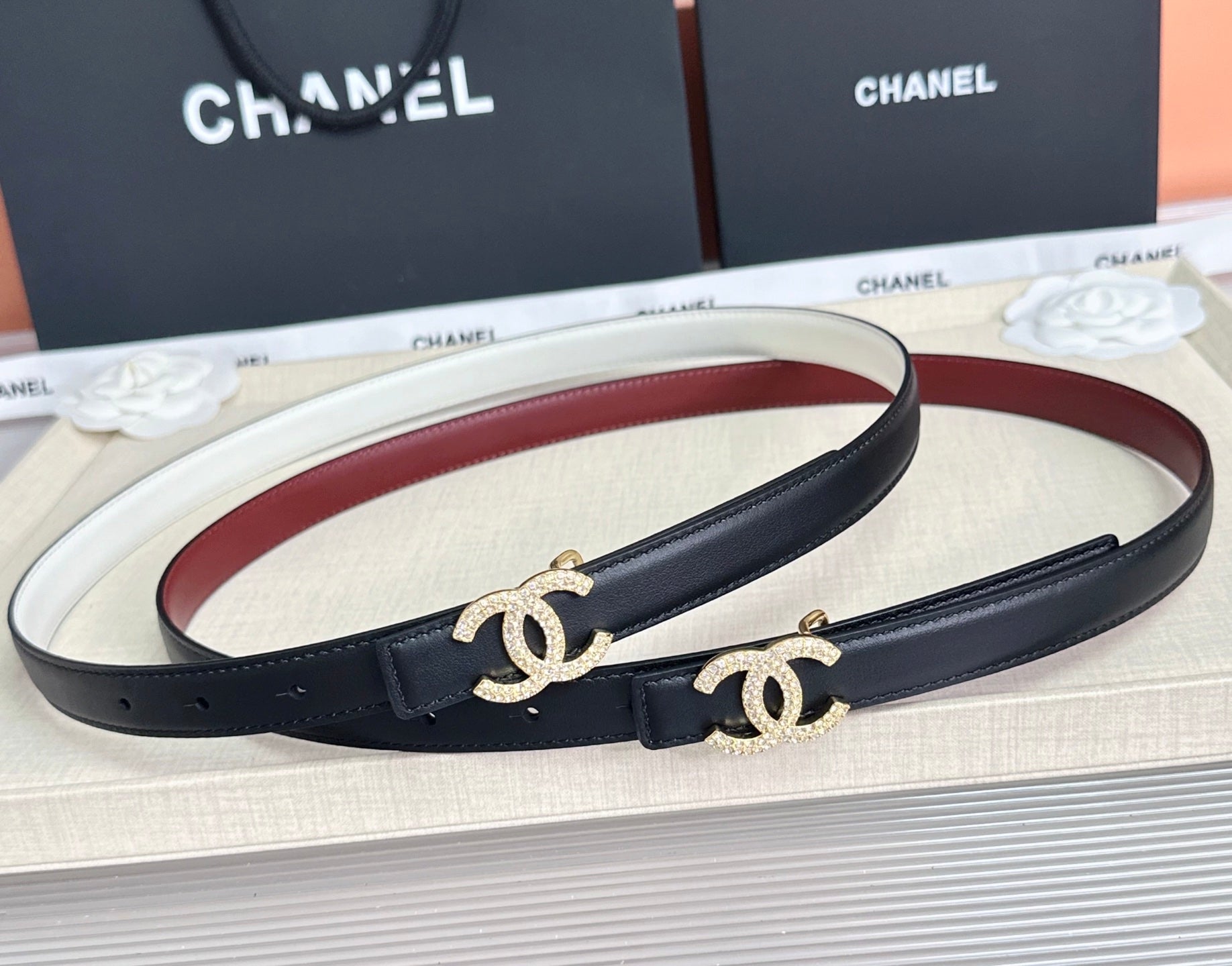 CC Crystal Buckle Reversible Belt Cowhide GHW 210437