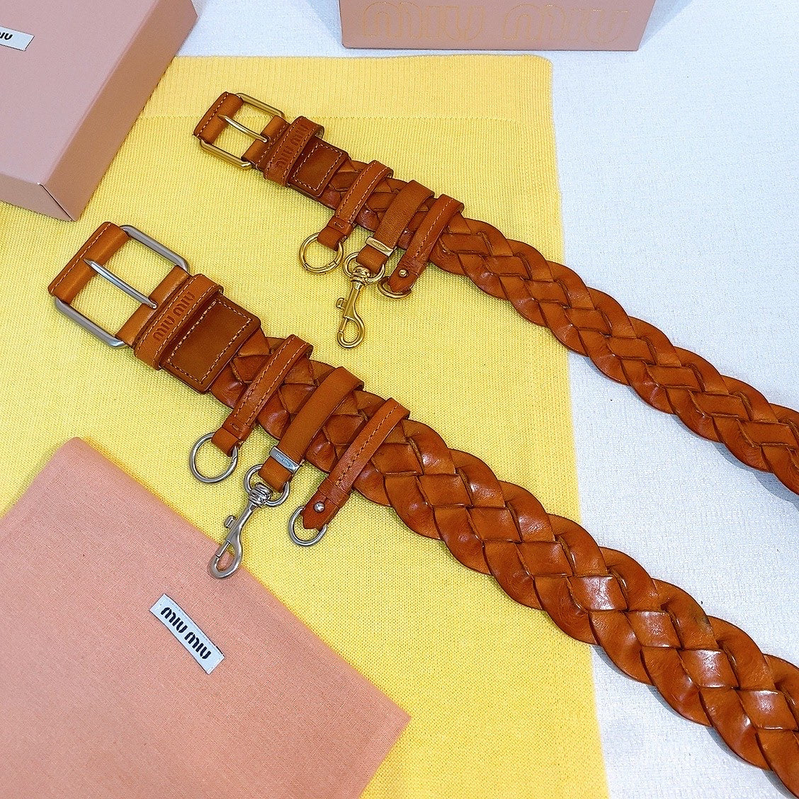 Miu 26s Tan Brown Woven Belt 211533