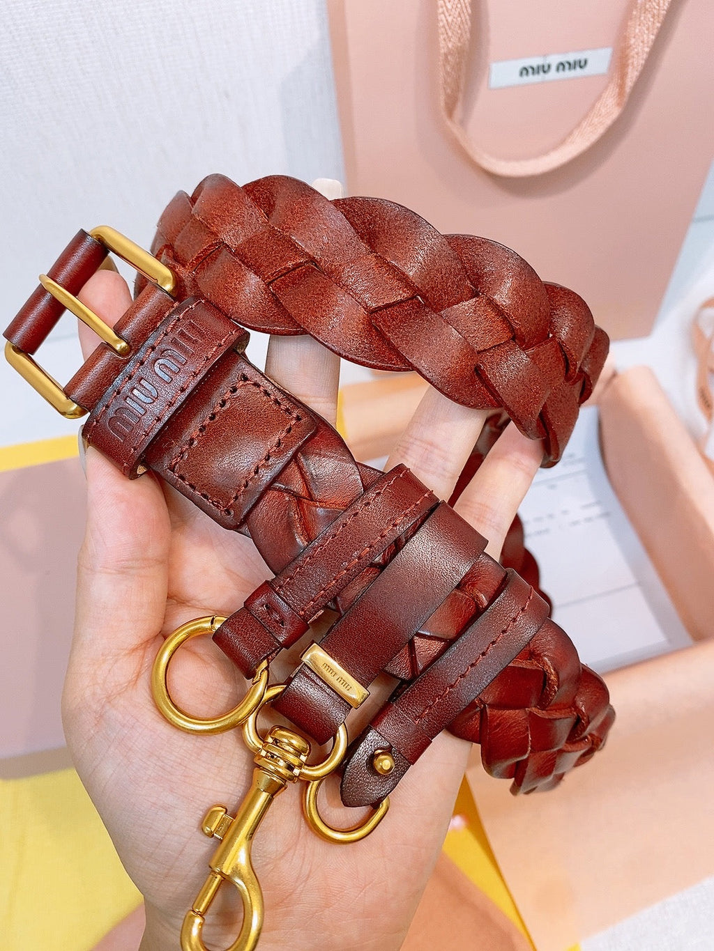 Miu 26s Burgundy Woven Belt 211531