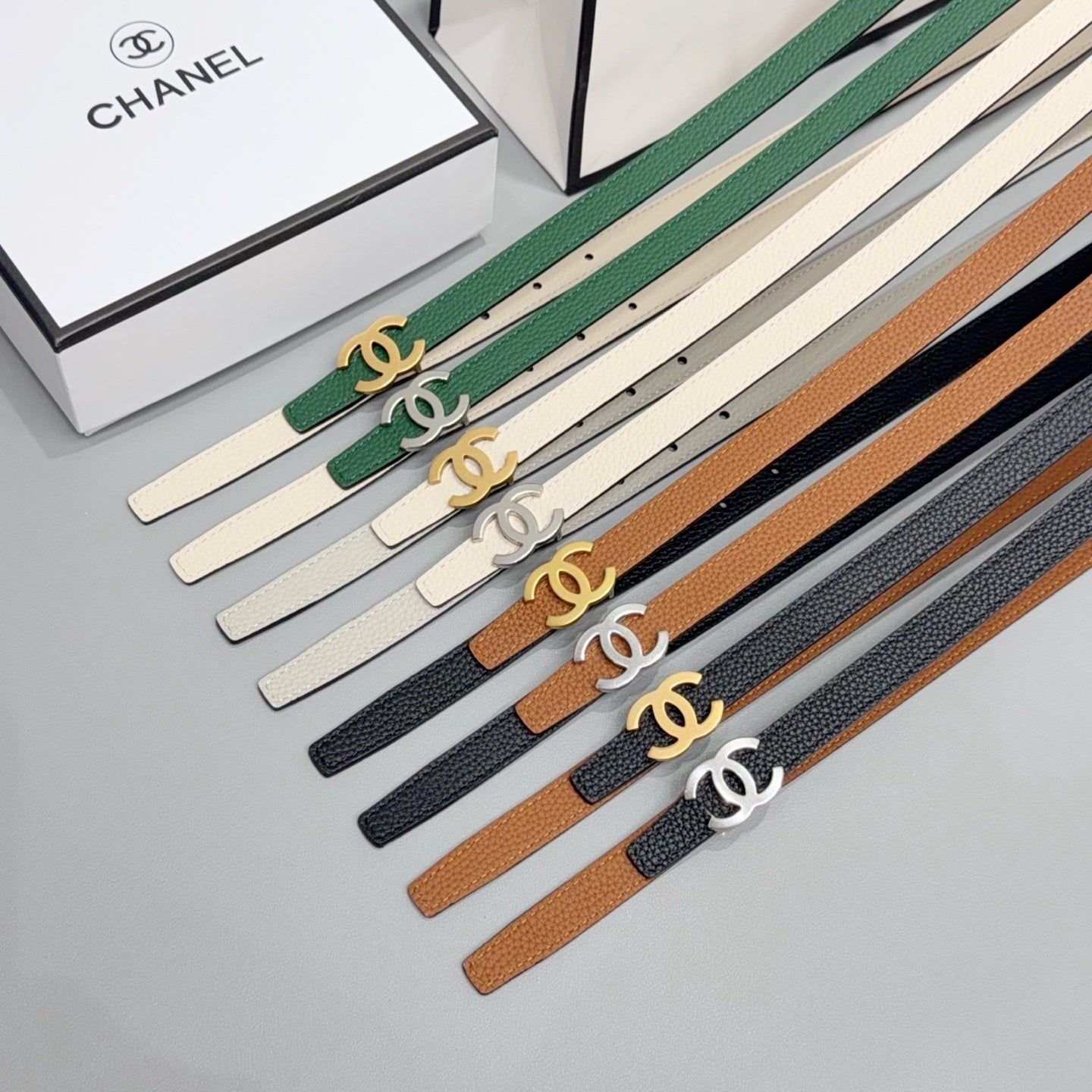 CC Logo Belt 1.5CM Textured Calfskin 212510