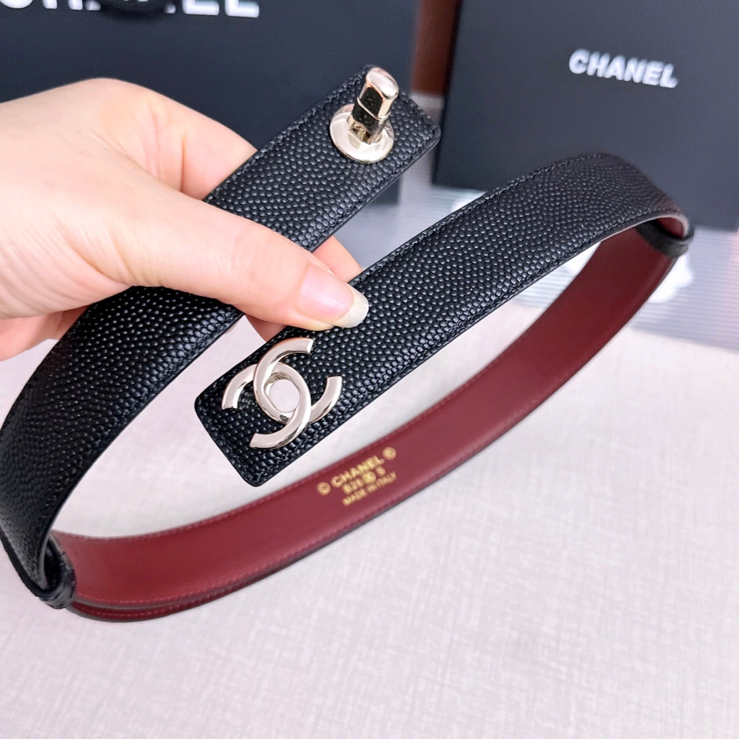 CC 26FW 3cm Belt Black Calfskin 213118