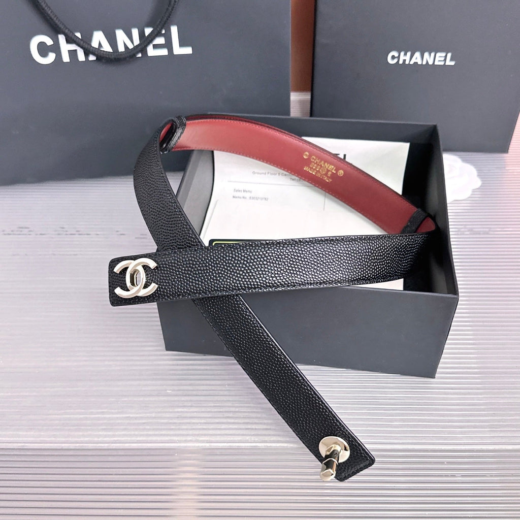 CC 26FW 3cm Belt Black Calfskin 213118