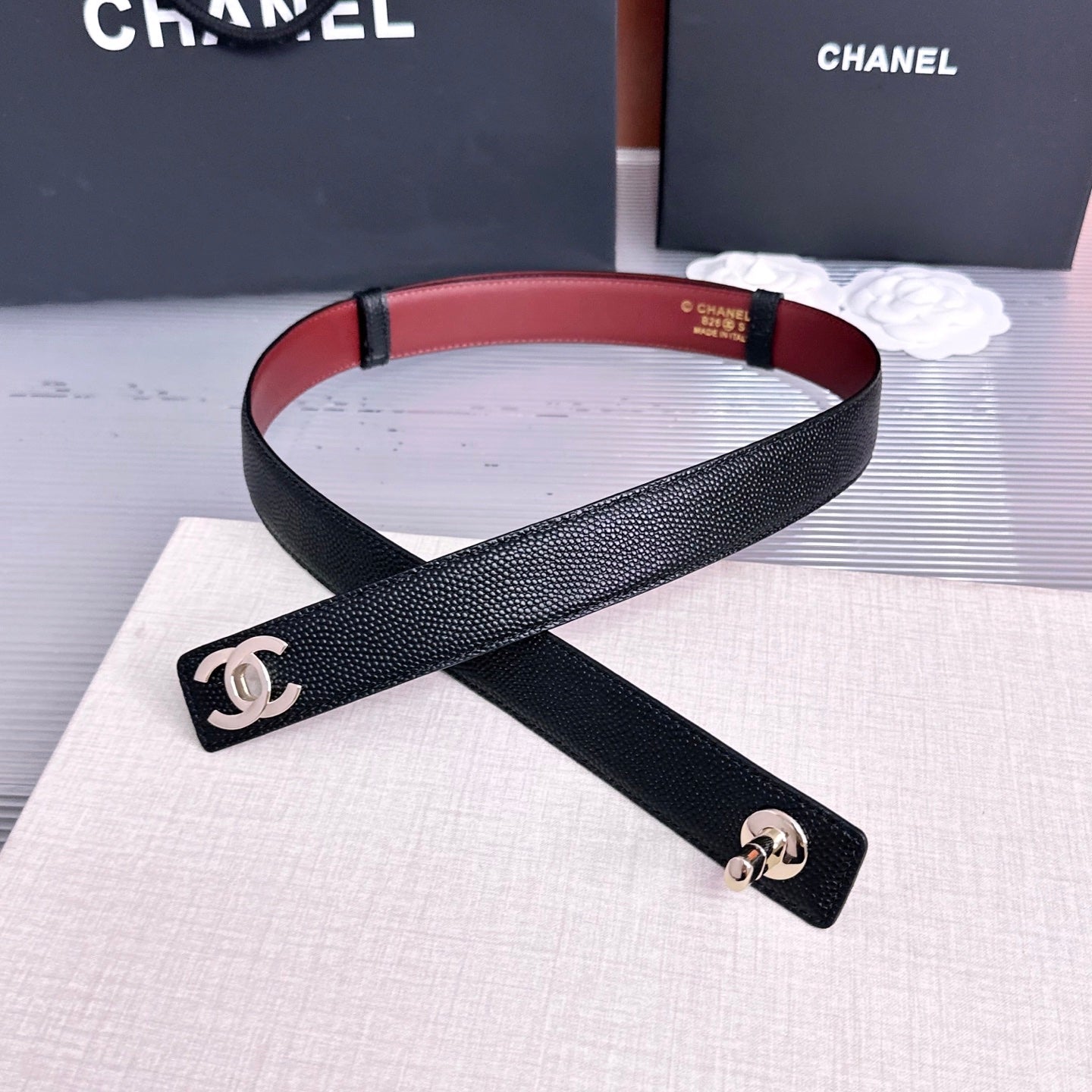 CC 26FW 3cm Belt Black Calfskin 213118
