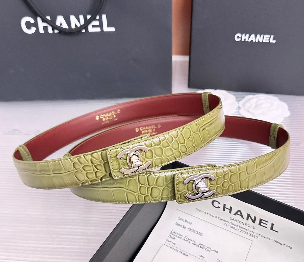 CC 26FW 3cm Belt Khaki Calfskin 213120
