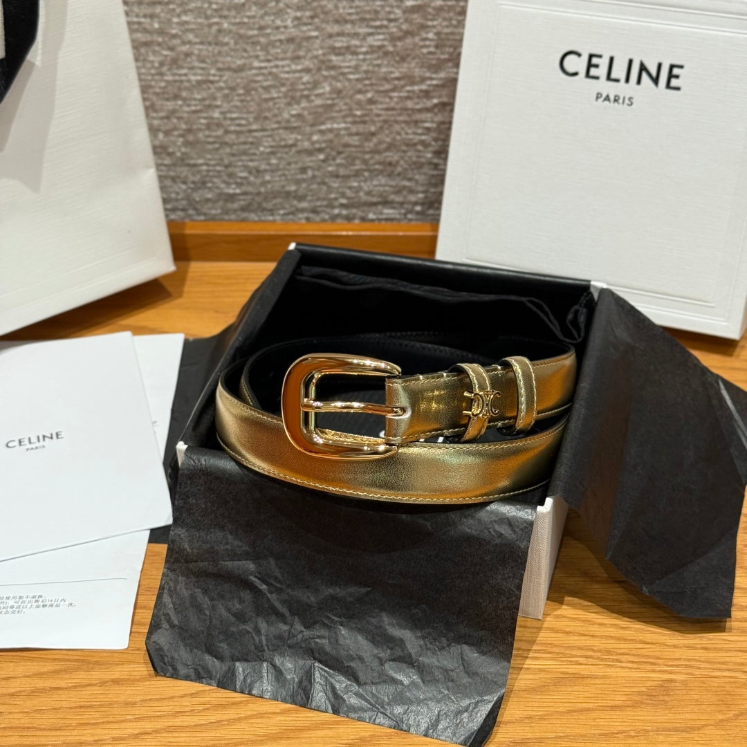 CL Gold 25mm Triomphe Metal Gold Metallic Black Cowhide 615555