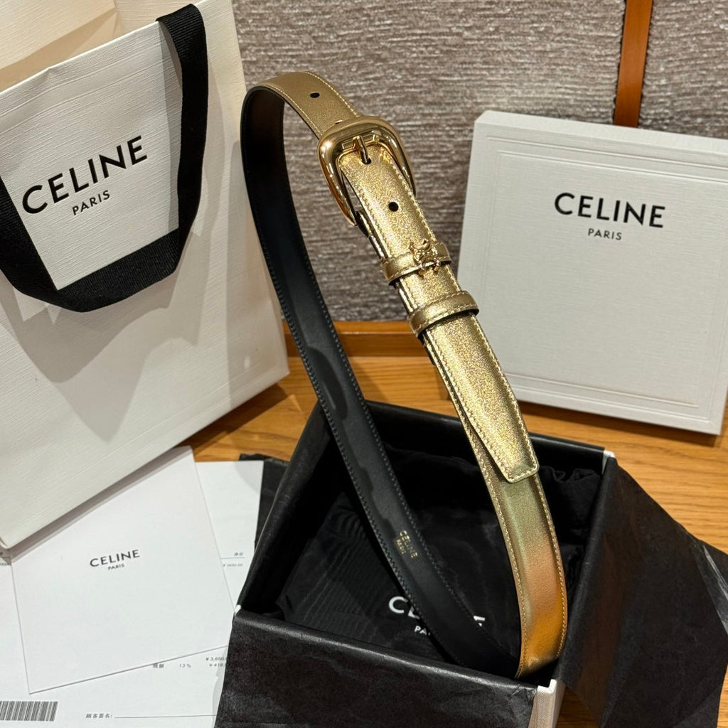CL Gold 25mm Triomphe Metal Gold Metallic Black Cowhide 615555