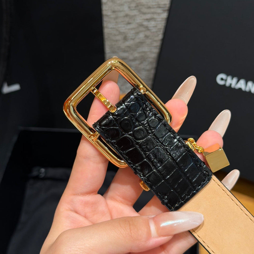 CC 3.0cm 2026 Métiers d'art Belt Black Crocodile Embossed Calfskin 209293